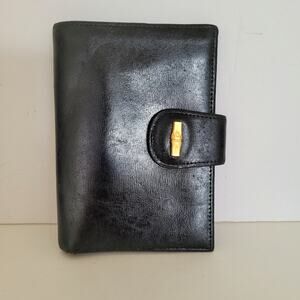 Vintage Longchamp Black Leather Agenda Organizer Wallet Bamboo Clasp France